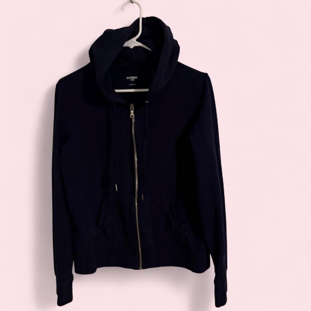 Express Hoodie Women Size L Navy Blue Zip Up Yoga Jacket Athleisure